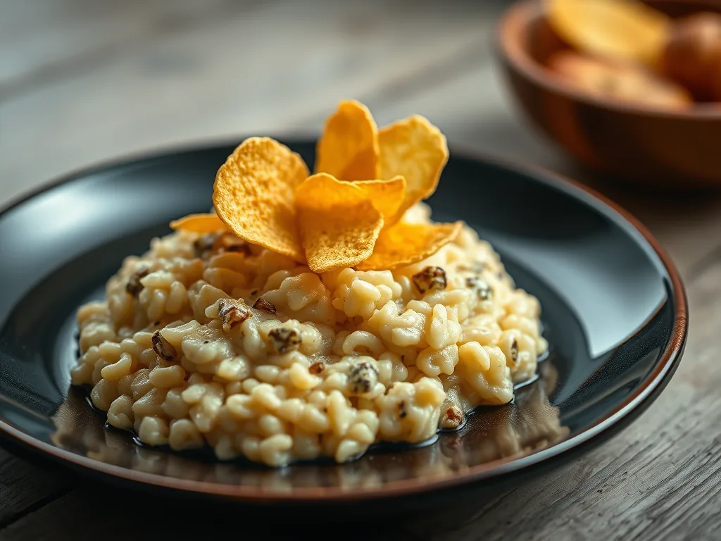 Black Truffle Risotto with Parmesan Crisps
