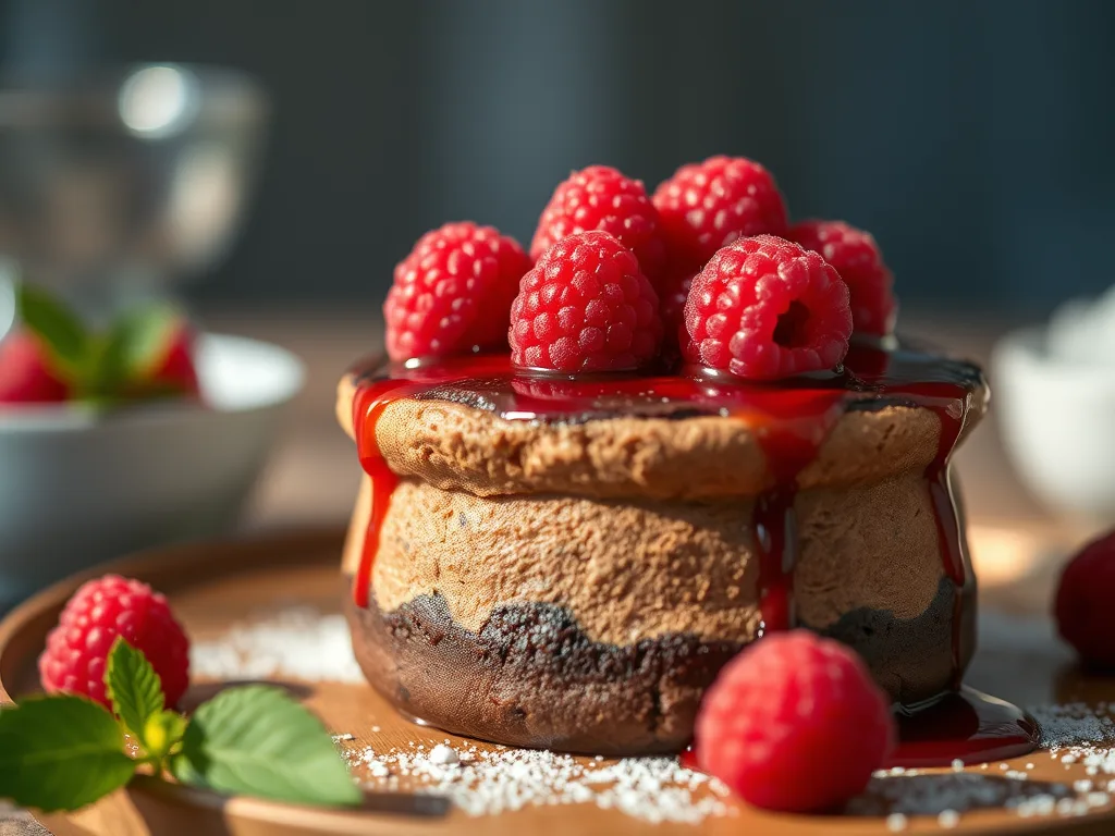Recette de Soufflé au chocolat classique avec sauce aux framboises