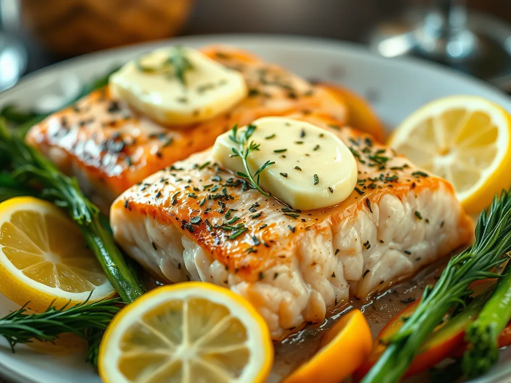 Salmón al horno con mantequilla de hierbas y limón