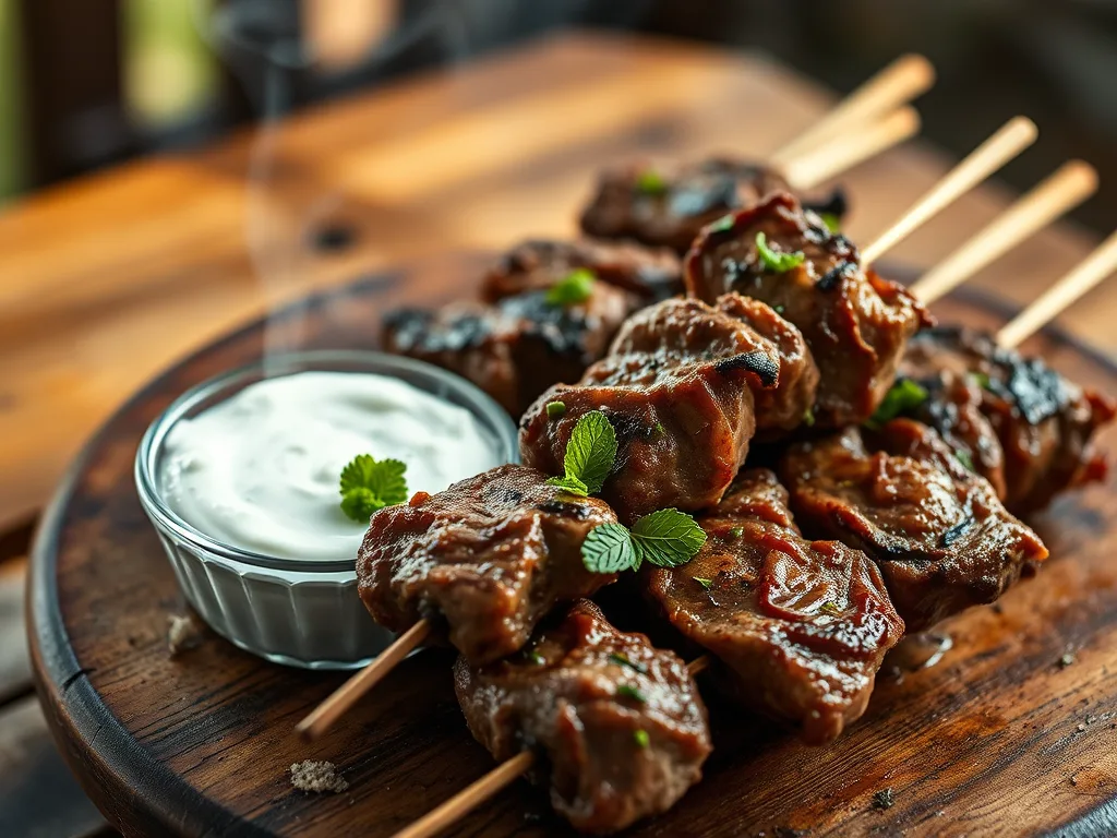 Kebabs de cordero turco con salsa de yogur de menta