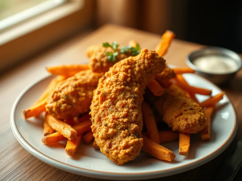 Crispy Chicken Tenders with Sweet Potato Fries