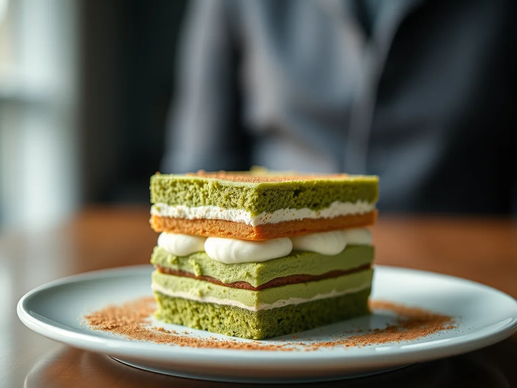 Receta de postre japonés de tiramisú Matcha con sabores de té verde