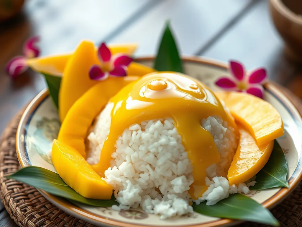 Thai Mango Sticky Rice Traditional Thai Dessert with Coconut Cream