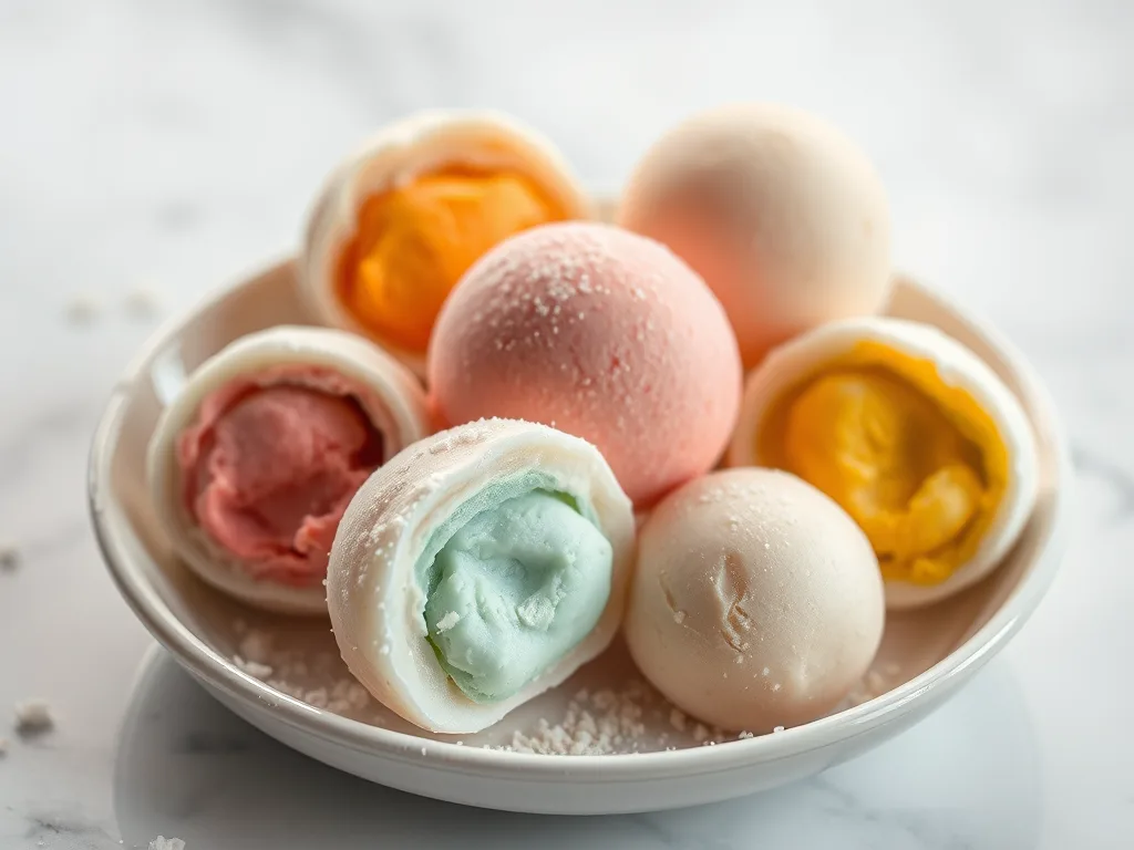 Sobremesa de arroz pegajoso com sorvete japonês Mochi e sorvete