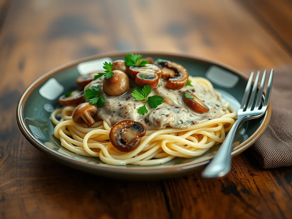 Stroganoff de champiñones vegano: plato cremoso de inspiración rusa