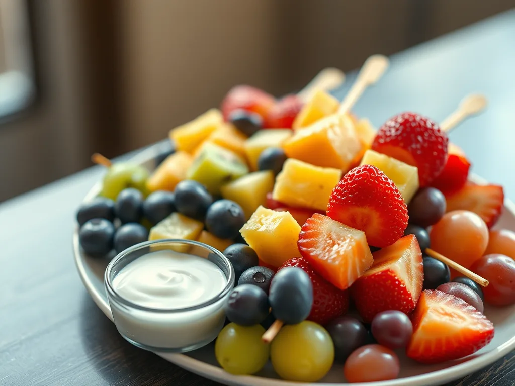 Rainbow Fruit Skewers with Yogurt Dip Fun