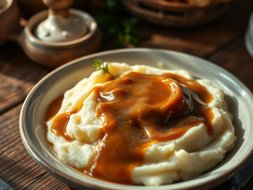 Puré de papas con salsa – Receta de guarnición de Acción de Gracias