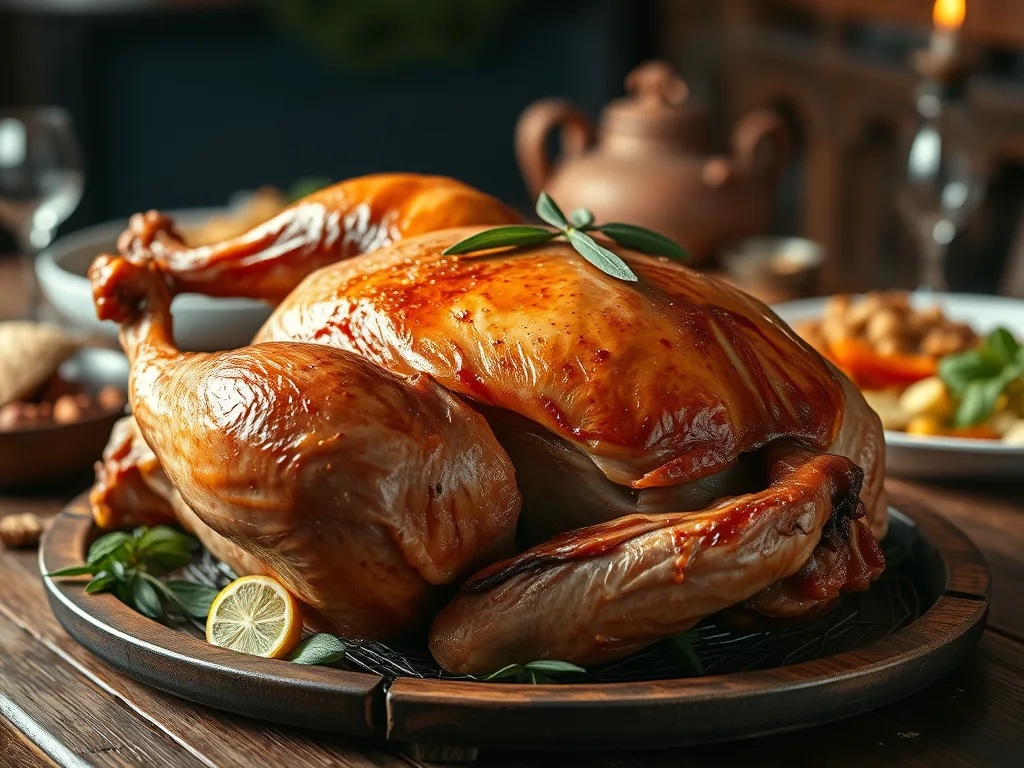 British Roast Goose with Sage and Onion Stuffing a Christmas Dinner