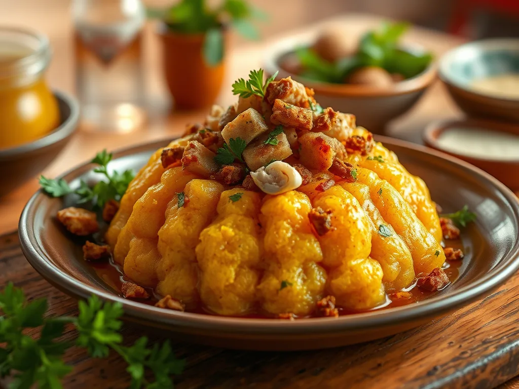 Authentisches puertoricanisches Mofongo-Rezept mit Knoblauch und Kochbananen