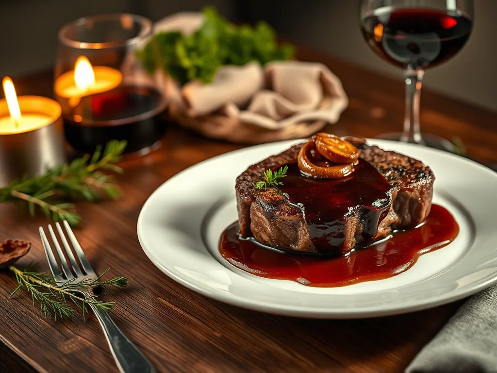 In der Pfanne gebratenes Filet Mignon mit Rotwein-Schalottensauce