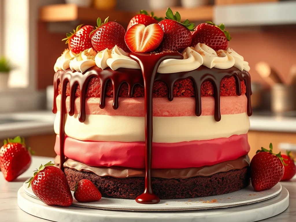 Neapolitanischer Ombre-Schichtkuchen mit Rubinschokoladentropfen